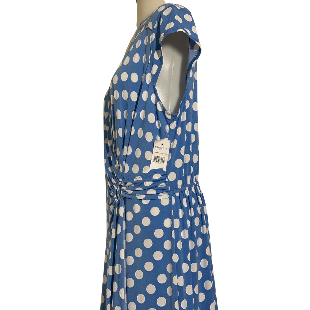 Danny & Nicole Faux Wrap Dress Womens 14 Blue Polka Dot Midi Short Sleeve NWT